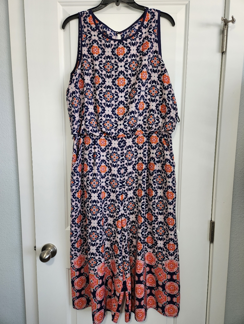 Vince Camuto Navy, Coral & Light Pink Floral Print Jumpsuit